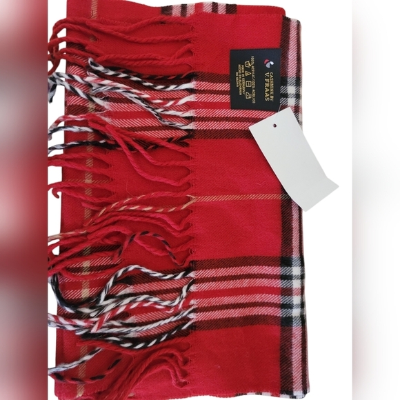 V Fraas Casmink Scarf Plaid Fringed Made In Germany Soft 11 × 54  Unisex - Picture 2 of 2